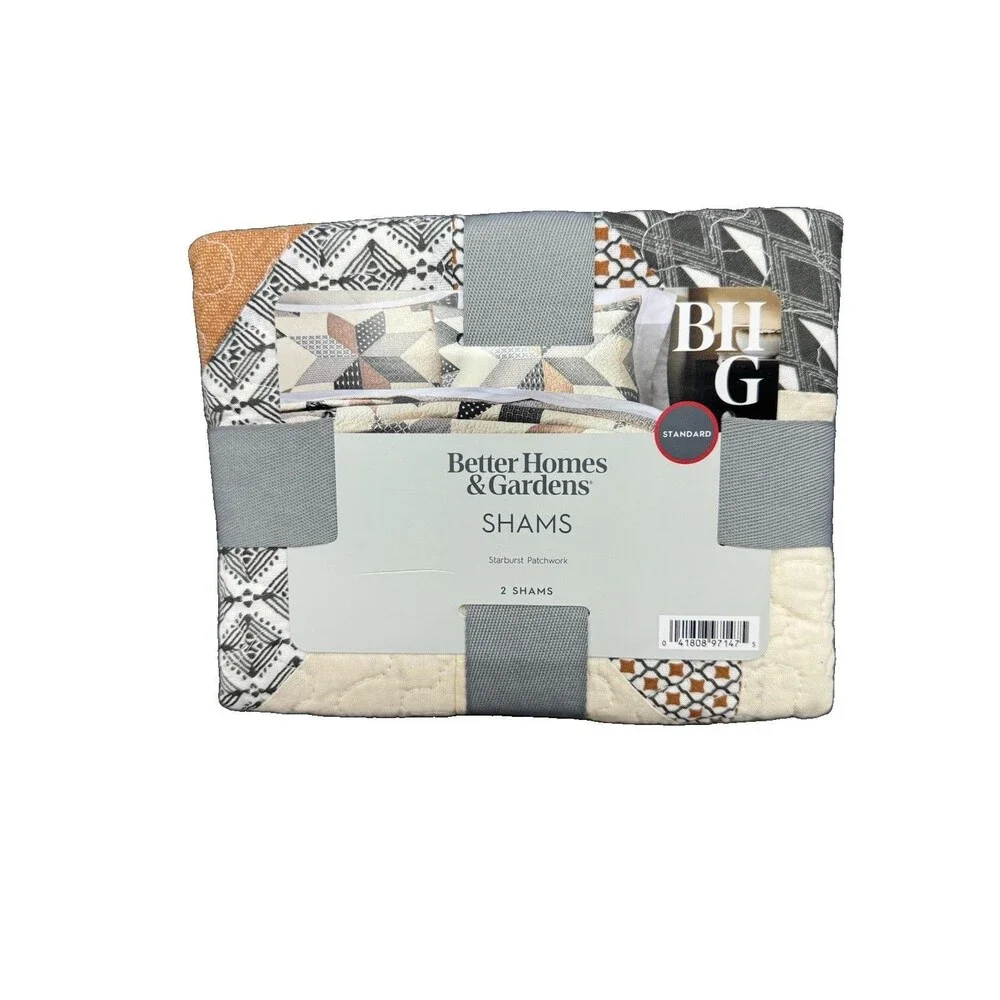 (A5) Better Homes & Gardens Starburst Patchwork Standard Shams 20x26 Set of 2 N